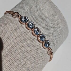 Rose Gold Tone Crystal Bolo Bracelet Adjustable Snake Chain Slider Large Stone